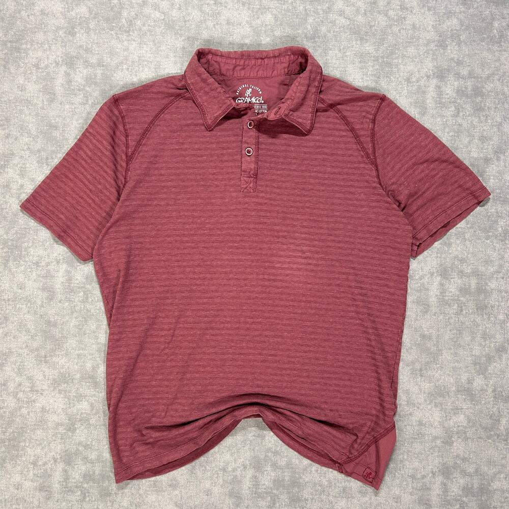 Gramicci Organic Cotton Hemp striped lightweight casual polo shirt mens Large